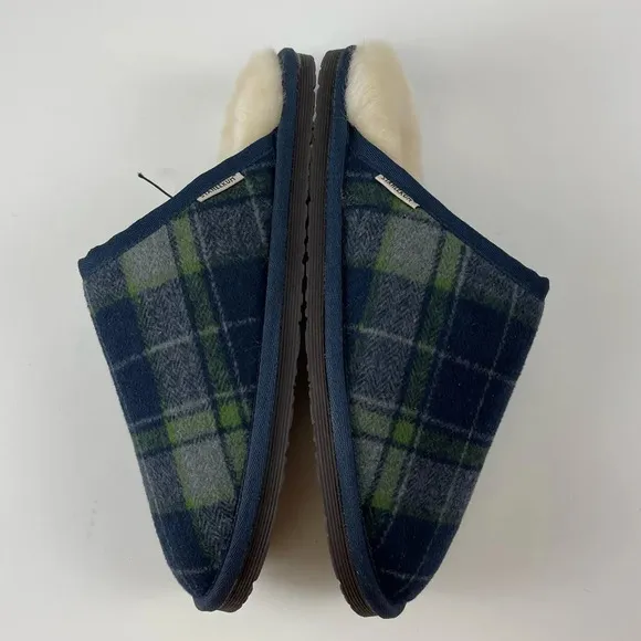 NWT Staheekum Alpine Flannel Slippers Size 10 Navy Faux Fur Shearling Plaid