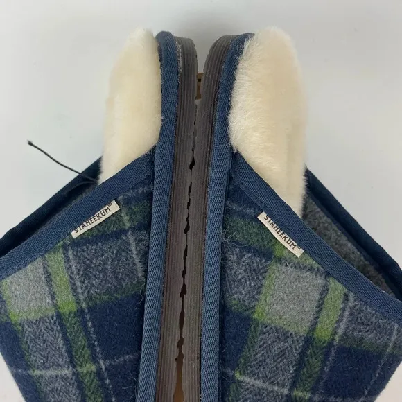 NWT Staheekum Alpine Flannel Slippers Size 10 Navy Faux Fur Shearling Plaid