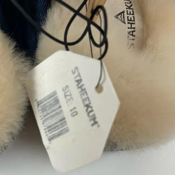 NWT Staheekum Alpine Flannel Slippers Size 10 Navy Faux Fur Shearling Plaid