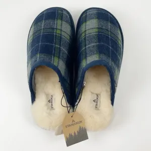 NWT Staheekum Alpine Flannel Slippers Size 10 Navy Faux Fur Shearling Plaid