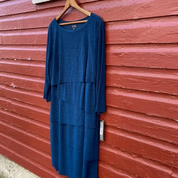 NWT Tahari Aaron Dress Teal Tiered Midi Dress Women's Size 14