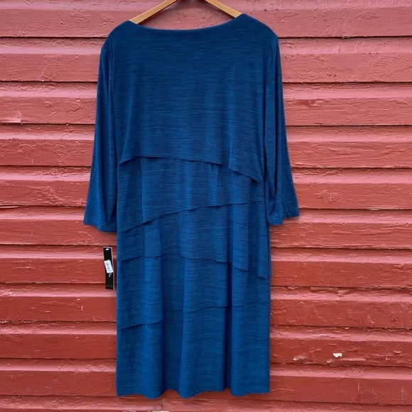 NWT Tahari Aaron Dress Teal Tiered Midi Dress Women's Size 14