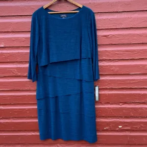 NWT Tahari Aaron Dress Teal Tiered Midi Dress Women's Size 14