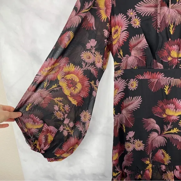 NWT Ted Baker Piara Vintage Floral Balloon Puff Long Sleeve Ruffle Hem Dress 4