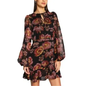 NWT Ted Baker Piara Vintage Floral Balloon Puff Long Sleeve Ruffle Hem Dress 4