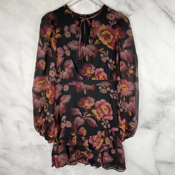 NWT Ted Baker Piara Vintage Floral Balloon Puff Long Sleeve Ruffle Hem Dress 4
