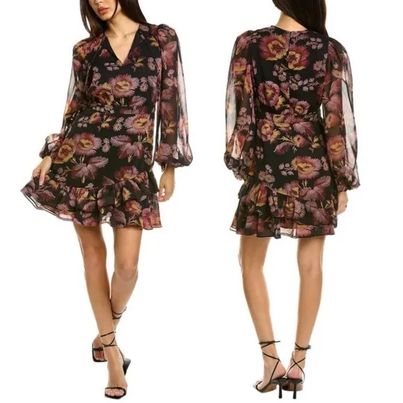 NWT Ted Baker Piara Vintage Floral Balloon Puff Long Sleeve Ruffle Hem Dress 4
