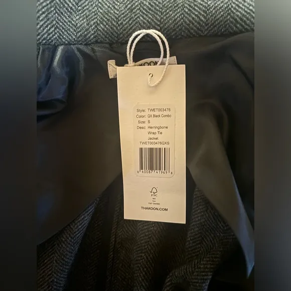 NWT THAKOON HERRINGBONE WRAP TIE JACKET SIZE SMALL IN BLACK COMBO