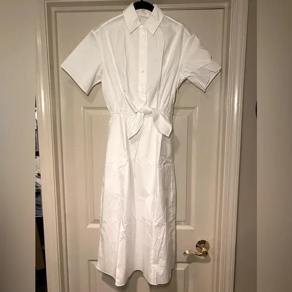 NWT Thakoon White Button-Down Tie Front Shirt Dress Spring Summer Minimalist