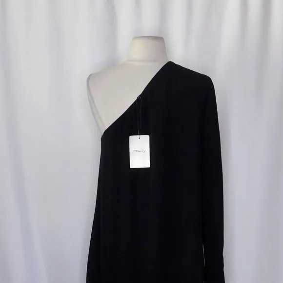 NWT!! THEORY Sintsi Rosina Crepe Black One Shoulder Dress Shift Minimalist 4