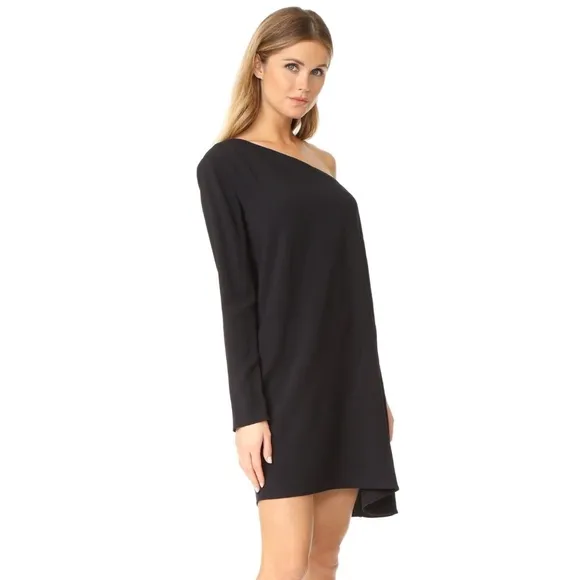 NWT!! THEORY Sintsi Rosina Crepe Black One Shoulder Dress Shift Minimalist 4