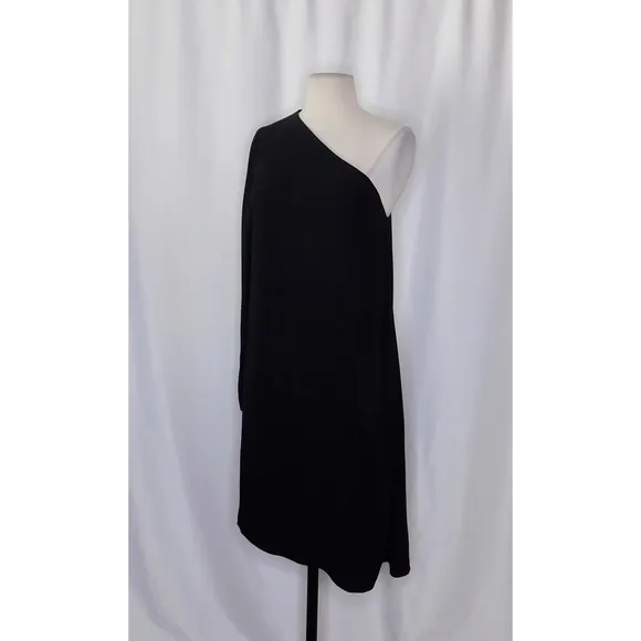 NWT!! THEORY Sintsi Rosina Crepe Black One Shoulder Dress Shift Minimalist 4