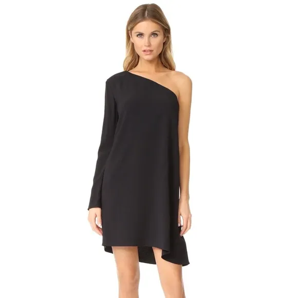 NWT!! THEORY Sintsi Rosina Crepe Black One Shoulder Dress Shift Minimalist 4