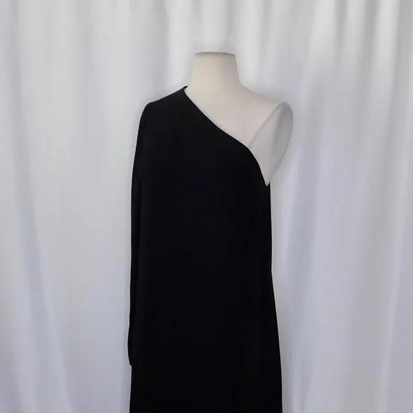 NWT!! THEORY Sintsi Rosina Crepe Black One Shoulder Dress Shift Minimalist 4