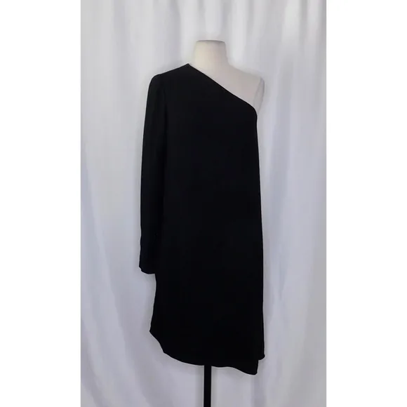 NWT!! THEORY Sintsi Rosina Crepe Black One Shoulder Dress Shift Minimalist 4