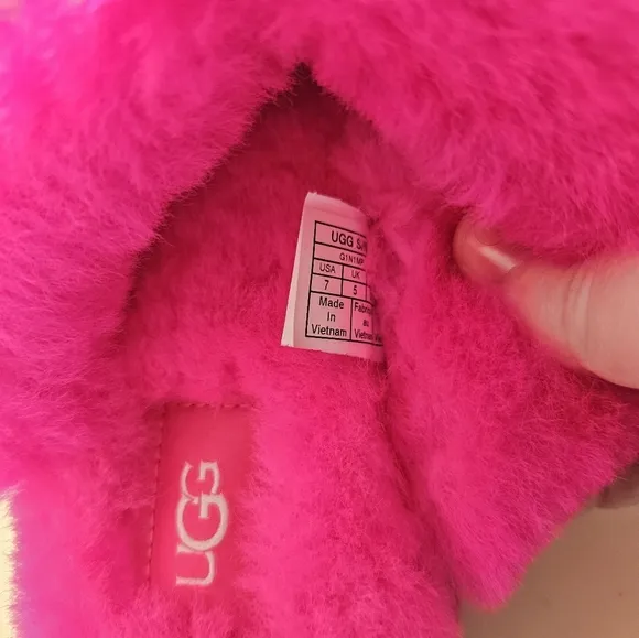 NWT Ugg Disquette pink fur slide platform slipper clogs