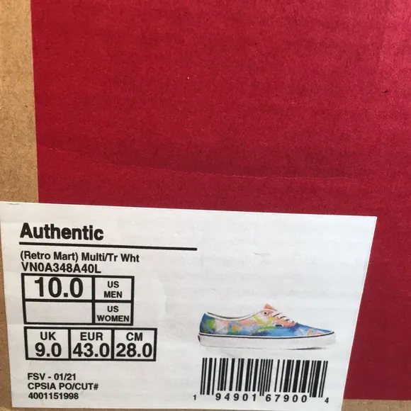 NWT Vans Authentic Retro Skateboard Shoes Men’s 10