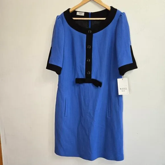 NWT Weill Lane Womens Blue Short Sleeve Shift Dress Size 14 Regency Core Classy