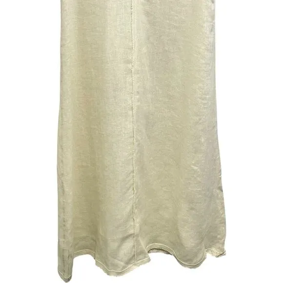 NWT ZARA 100% Linen Minimalist Sleeveless Shift Natural Vanilla  Midi Dress
