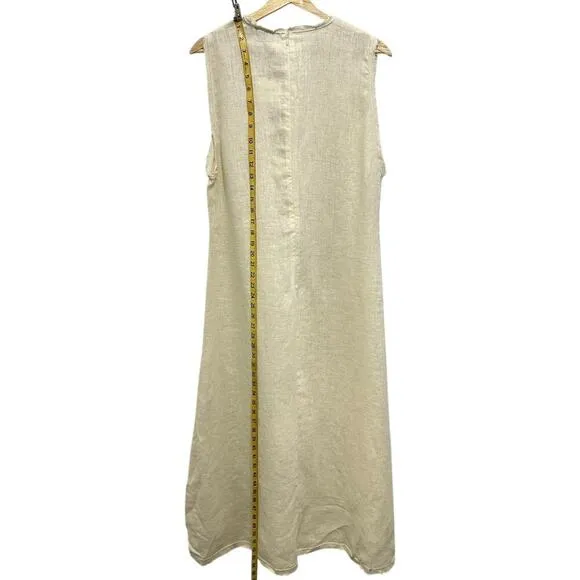 NWT ZARA 100% Linen Minimalist Sleeveless Shift Natural Vanilla  Midi Dress