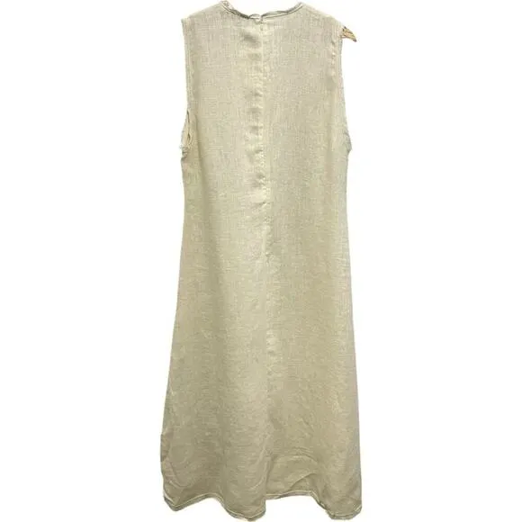 NWT ZARA 100% Linen Minimalist Sleeveless Shift Natural Vanilla  Midi Dress