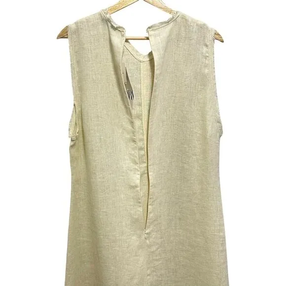 NWT ZARA 100% Linen Minimalist Sleeveless Shift Natural Vanilla  Midi Dress
