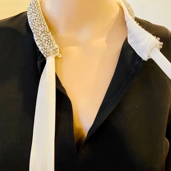 NWT Zara luxury minimalist party bejeweled collar &amp; contrast bow dress
