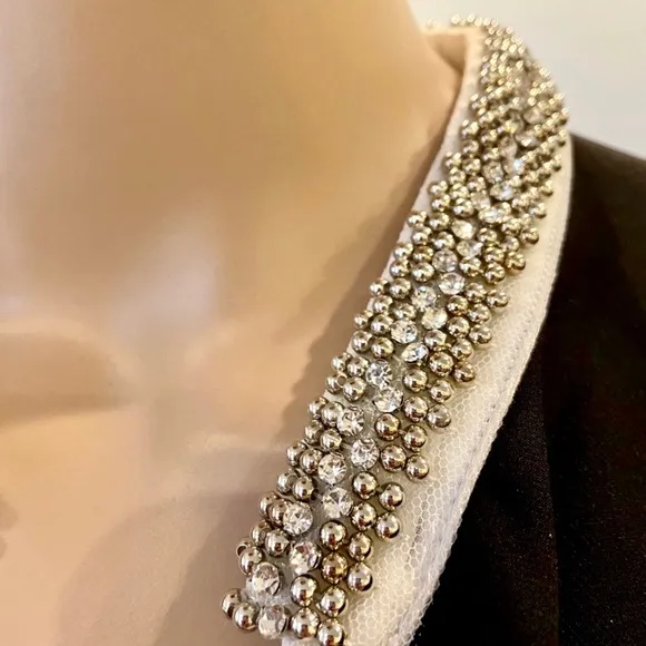 NWT Zara luxury minimalist party bejeweled collar &amp; contrast bow dress
