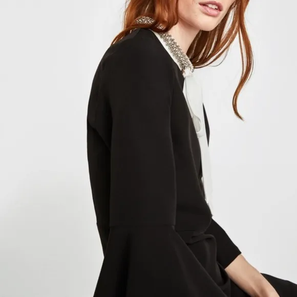 NWT Zara luxury minimalist party bejeweled collar &amp; contrast bow dress