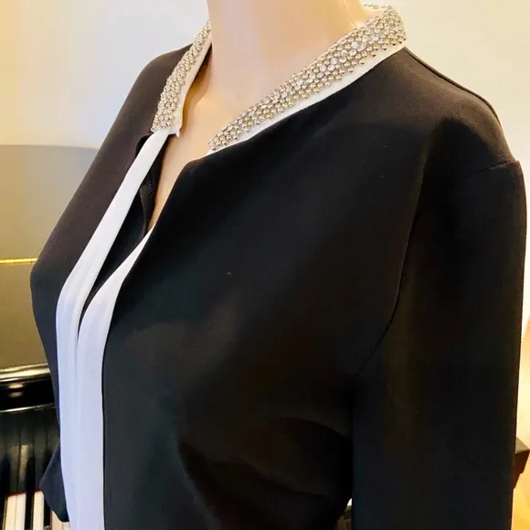 NWT Zara luxury minimalist party bejeweled collar &amp; contrast bow dress