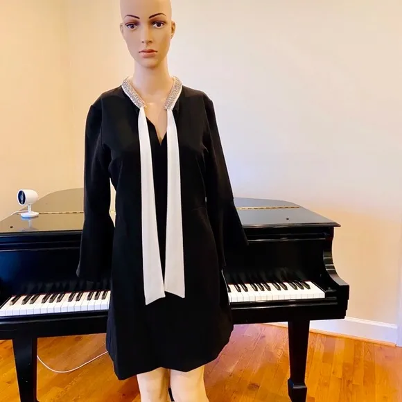NWT Zara luxury minimalist party bejeweled collar &amp; contrast bow dress