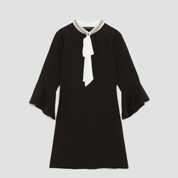 NWT Zara luxury minimalist party bejeweled collar &amp; contrast bow dress