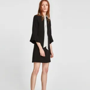 NWT Zara luxury minimalist party bejeweled collar &amp; contrast bow dress