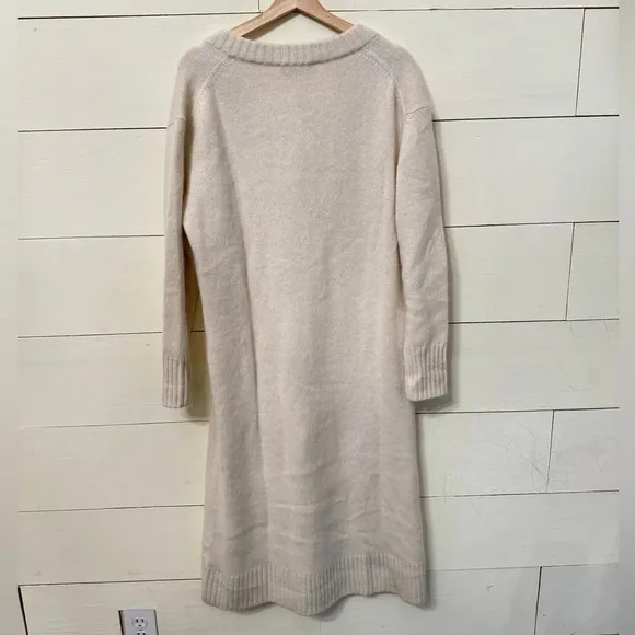 NWT ZARA Undyed Cashmere long sleeve Cream midi sweater dress
