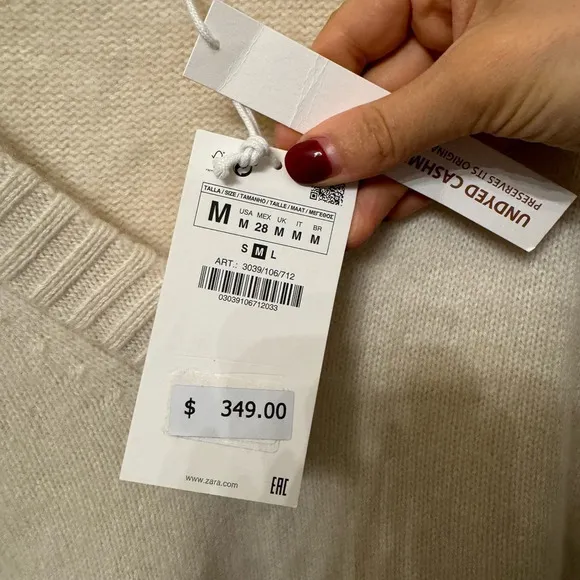 NWT ZARA Undyed Cashmere long sleeve Cream midi sweater dress