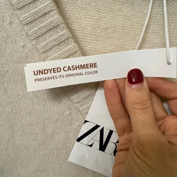 NWT ZARA Undyed Cashmere long sleeve Cream midi sweater dress