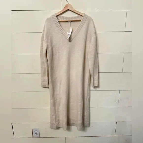 NWT ZARA Undyed Cashmere long sleeve Cream midi sweater dress