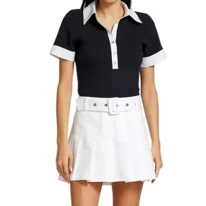 NWT$295 Cinq à Sept Janina White Belted Pleated Miniskirt Sz 12 L
