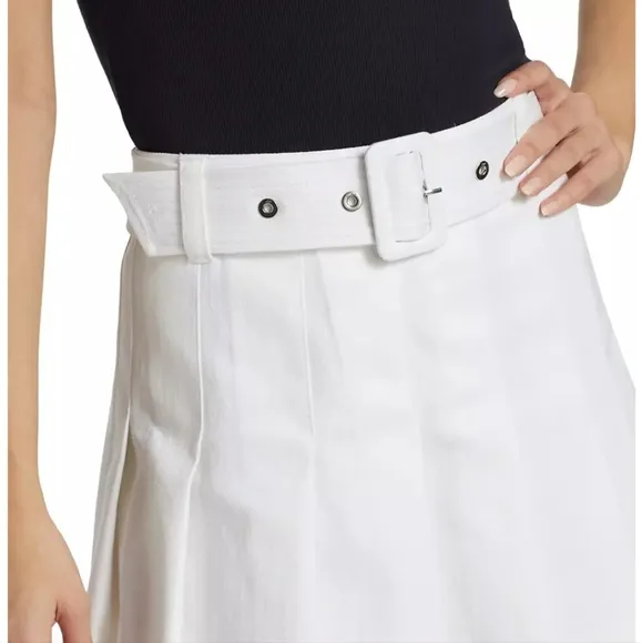 NWT$295 Cinq à Sept Janina White Belted Pleated Miniskirt Sz 12 L