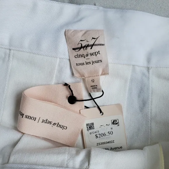 NWT$295 Cinq à Sept Janina White Belted Pleated Miniskirt Sz 12 L