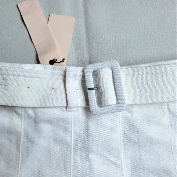 NWT$295 Cinq à Sept Janina White Belted Pleated Miniskirt Sz 12 L
