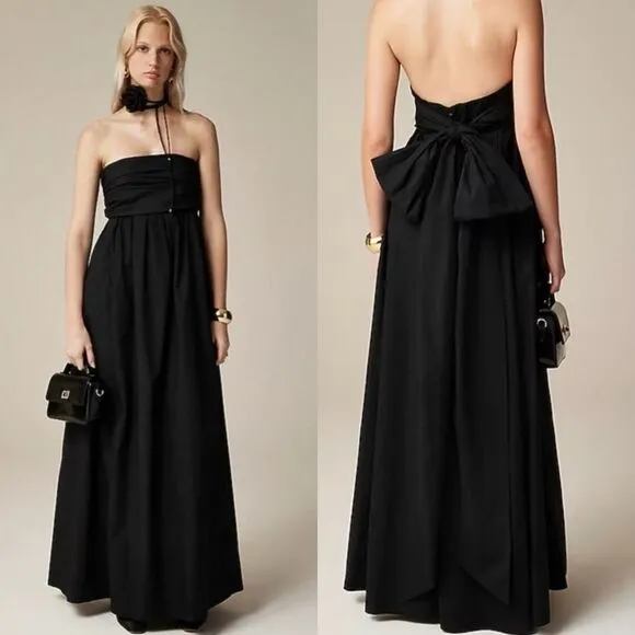 NWT J CREW Strapless bow-back maxi dress in black