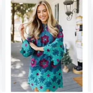 NWT,J.Marie,Asher 3D Lace Mandarin-Collar,Button-Front Stunning Dress,Size Med
