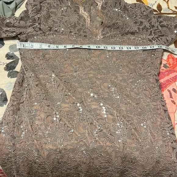 NWT,Marina Long-Sleeve Lace Sequined Dress Elegant,MOB Dress,Soft Taupe,Size 14
