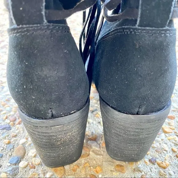 NWT Toms Mila Black Suede Tie Round Booties Size 7