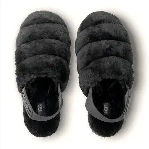 NWT! UGG (for Victoria’s Secret) Black Fluffer Slides/Slippers. Size 9.