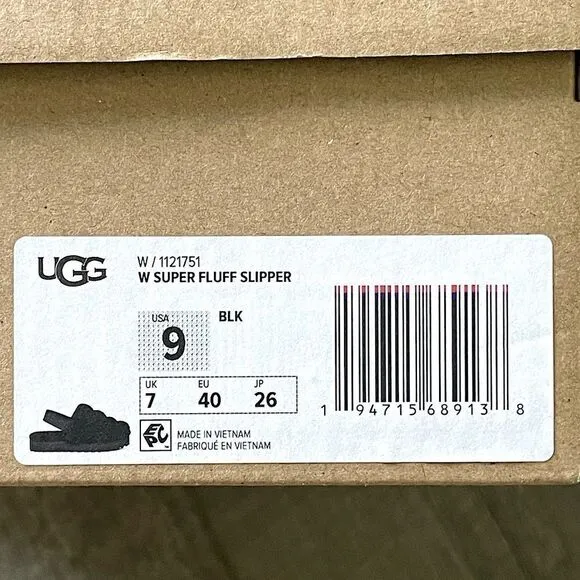 NWT! UGG (for Victoria’s Secret) Black Fluffer Slides/Slippers. Size 9.