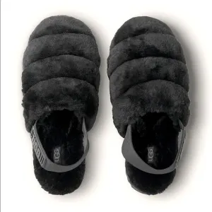 NWT! UGG (for Victoria’s Secret) Black Fluffer Slides/Slippers. Size 9.