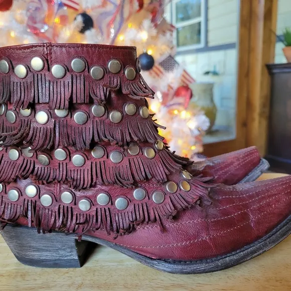 Old Gringo Medusa Red Fringe Ankle Boots 7.5