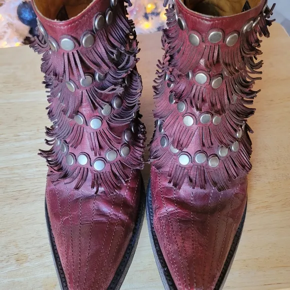 Old Gringo Medusa Red Fringe Ankle Boots 7.5